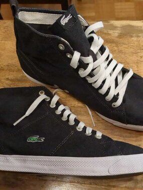 Women's Lacoste High Top Sneakers Black Canvas Shoes - Size 8